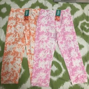 NEW 2pk Girls 7 Small Crop Capri Pants Stretch Leggings Tie Dye Pink Orange Bow